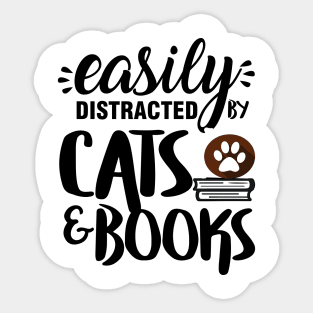 Easily Distracted by Cat & Books For Males Sticker